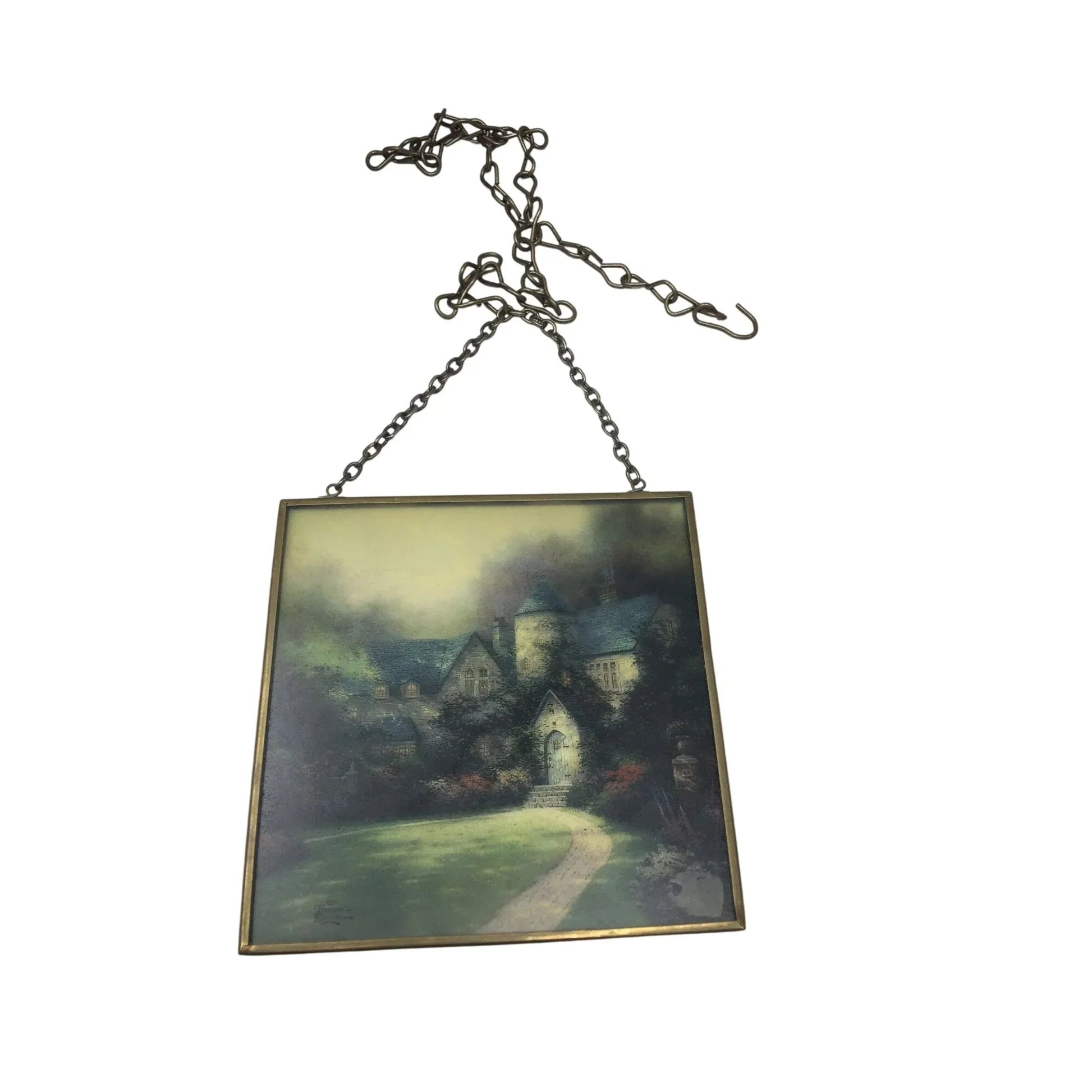 Vintage Thomas Kinkade Landscape/House Glass Wall Hanging Art Print - A+ Stuff