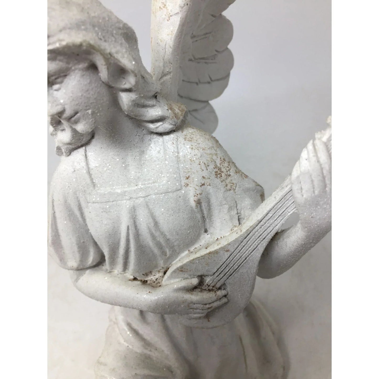 Vintage White Angel Playing a Mandolin Instrument Figurine Statue - A+ Stuff - Figurines - A+ Stuff