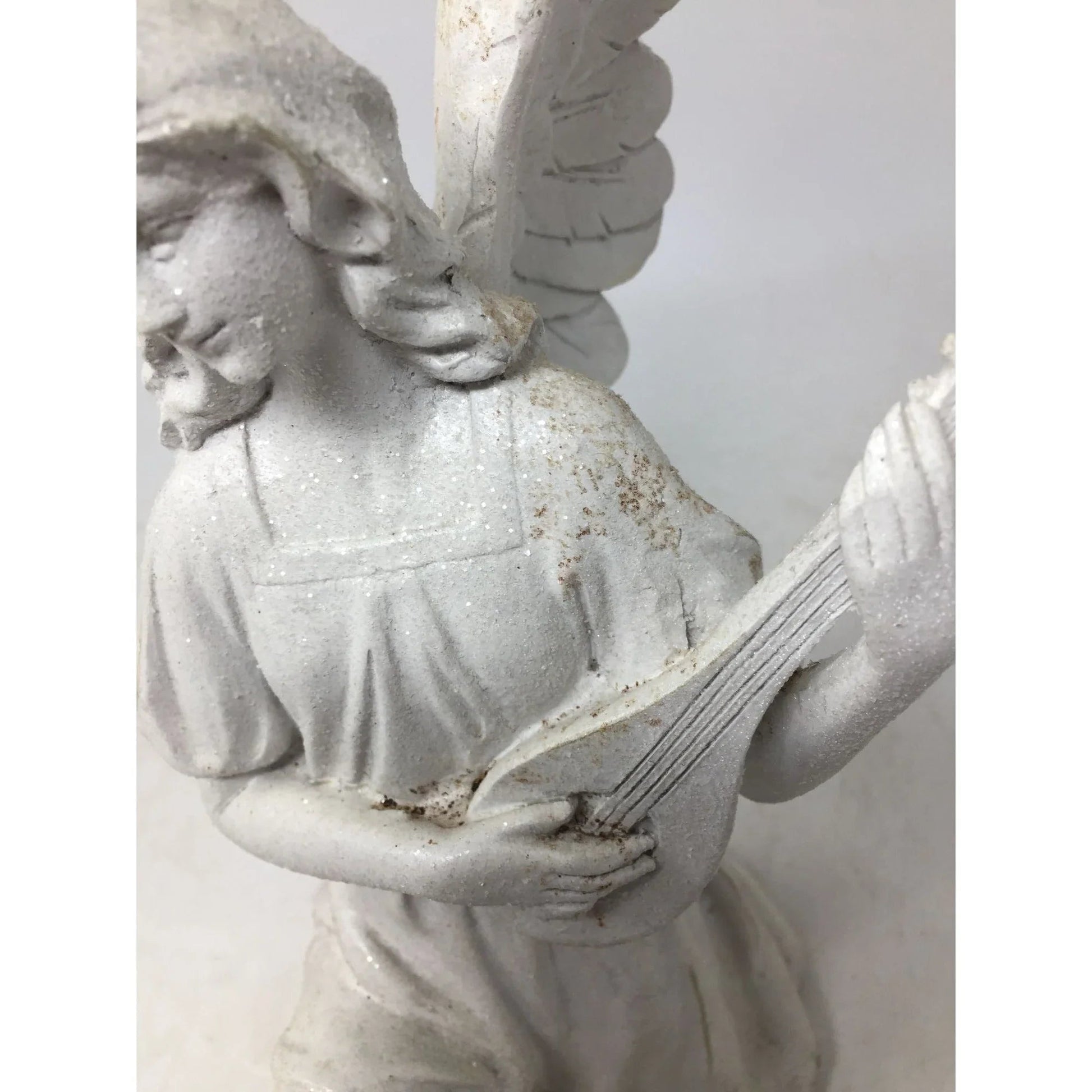 Vintage White Angel Playing a Mandolin Instrument Figurine Statue - A+ Stuff - Figurines - A+ Stuff