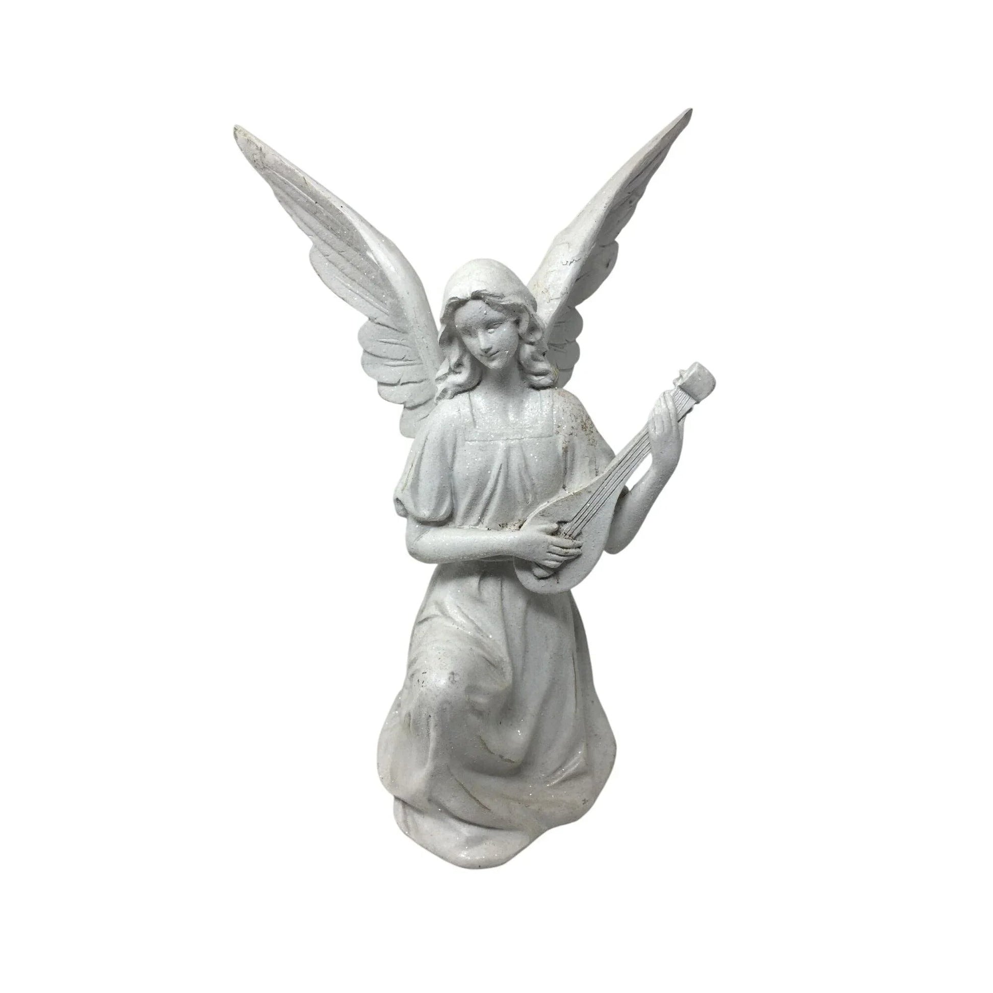 Vintage White Angel Playing a Mandolin Instrument Figurine Statue - A+ Stuff - Figurines - A+ Stuff