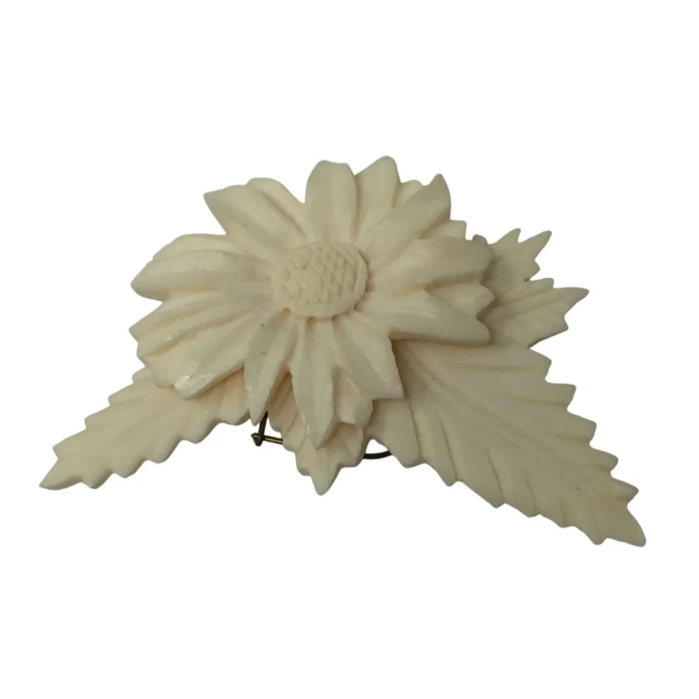Vintage White Carved Flower Brooch Pin (No Markings) - A+ Stuff - Brooch - A+ Stuff