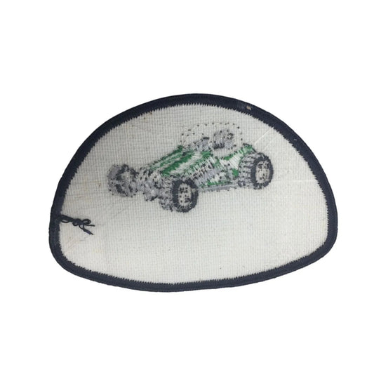 Vintage White Embroidered Patch with a Green Hotrod on it - A+ Stuff - Collectibles - A+ Stuff