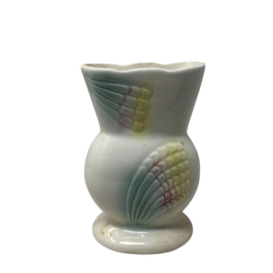 Vintage White Flower Vase with Rainbow Feather Design - A+ Stuff - Vase or Holder - A+ Stuff