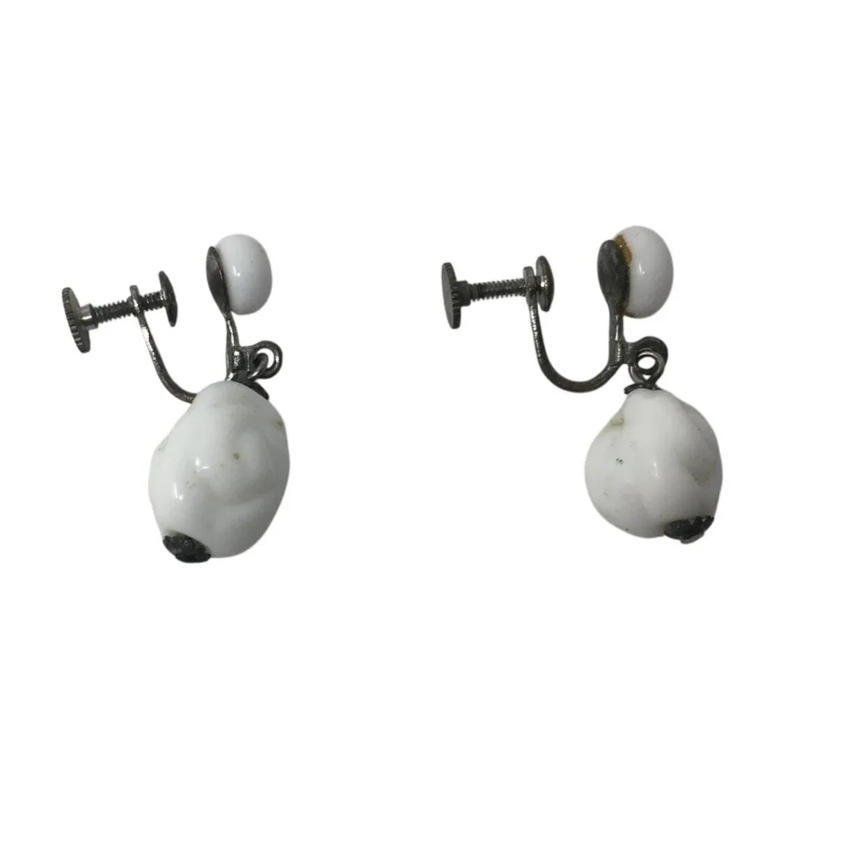 Vintage White Glass Bead Earrings with Screw Backs - A+ Stuff - Earrings - A+ Stuff