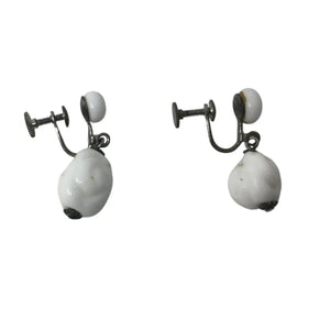 Vintage White Glass Bead Earrings with Screw Backs