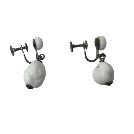 Vintage White Glass Bead Earrings with Screw Backs - A+ Stuff - Earrings - A+ Stuff