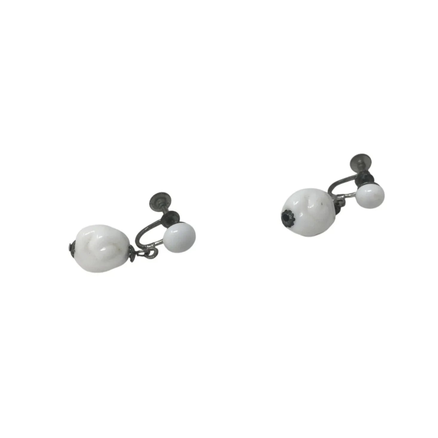 Vintage White Glass Bead Earrings with Screw Backs - A+ Stuff - Earrings - A+ Stuff