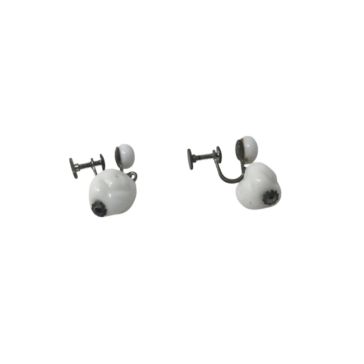 Vintage White Glass Bead Earrings with Screw Backs - A+ Stuff - Earrings - A+ Stuff