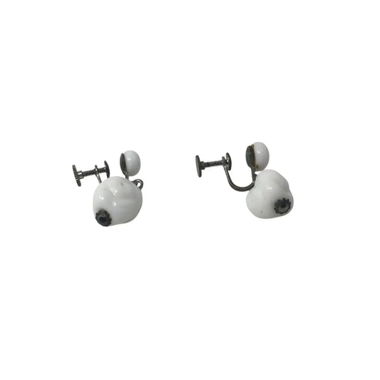 Vintage White Glass Bead Earrings with Screw Backs - A+ Stuff - Earrings - A+ Stuff