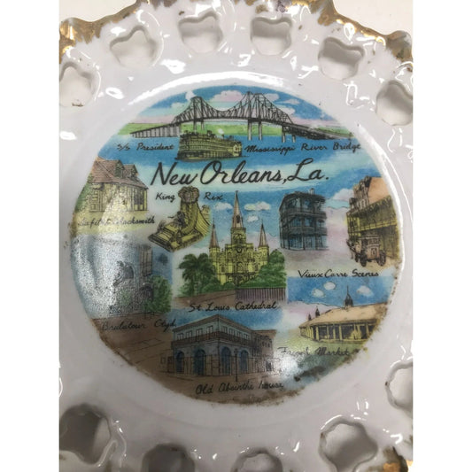 Vintage White New Orleans, La. Souvenir Collector Plate with Gold Tone Rim - A+ Stuff - Plates - A+ Stuff