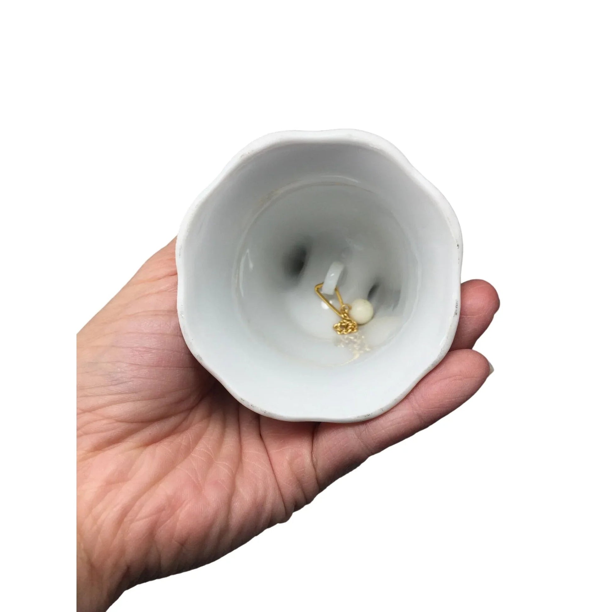 Vintage White Porcelain Hand Bell with Floral Print on both sides - A+ Stuff
