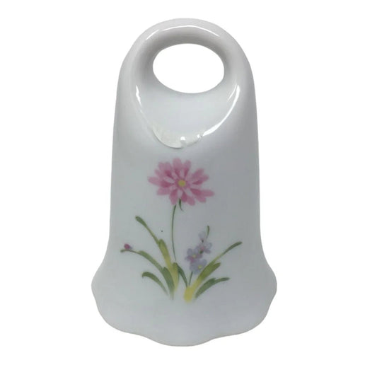 Vintage White Porcelain Hand Bell with Floral Print on both sides - A+ Stuff