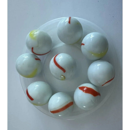 Vintage White Shooter Marbles with Yellow and Orange Swirl Design - A+ Stuff - Collectibles - A+ Stuff