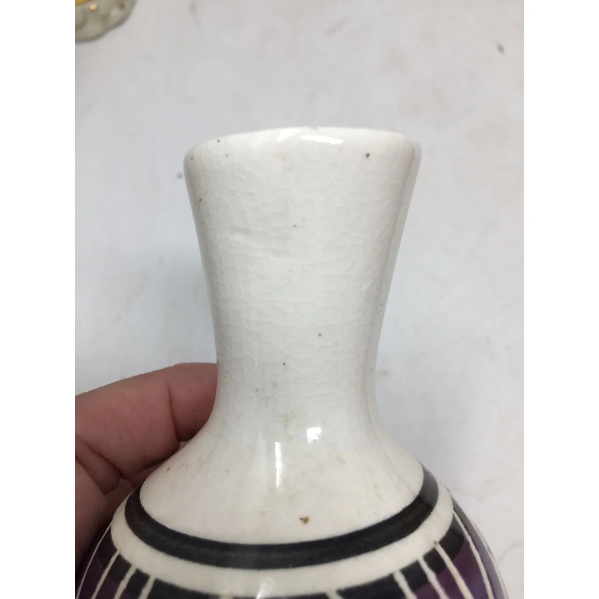 Vintage White Sioux Pottery Vase with Geometric design on it - A+ Stuff - Vase or Holder - A+ Stuff