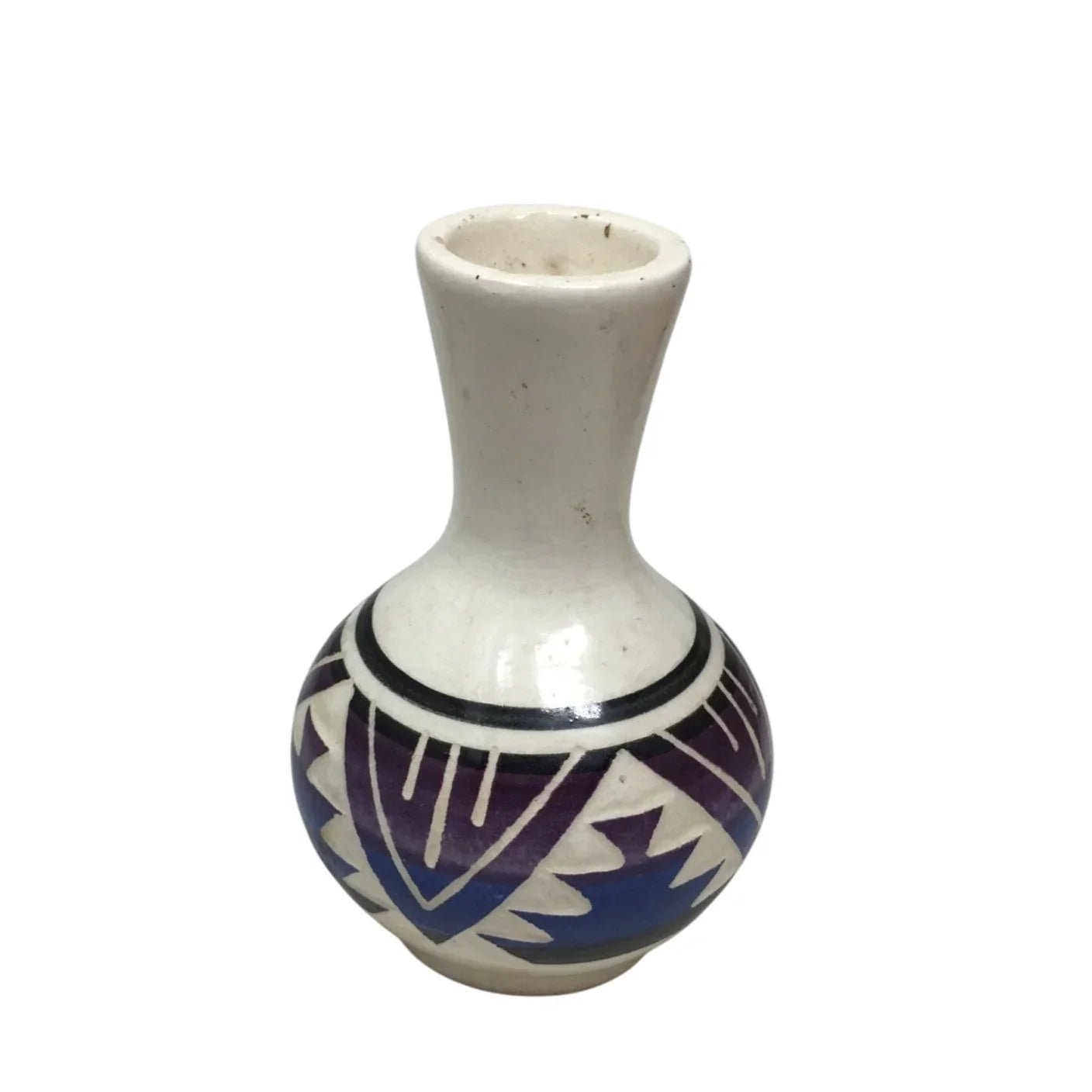 Vintage White Sioux Pottery Vase with Geometric design on it - A+ Stuff - Vase or Holder - A+ Stuff