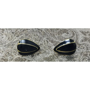 Vintage Women's Black and Gold Earrings