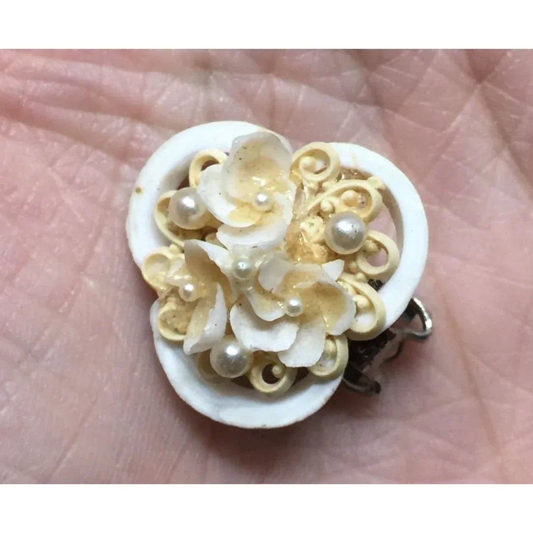 Vintage Women's Clip - On White Flower and Faux Pearl Earrings - A+ Stuff - Earrings - A+ Stuff