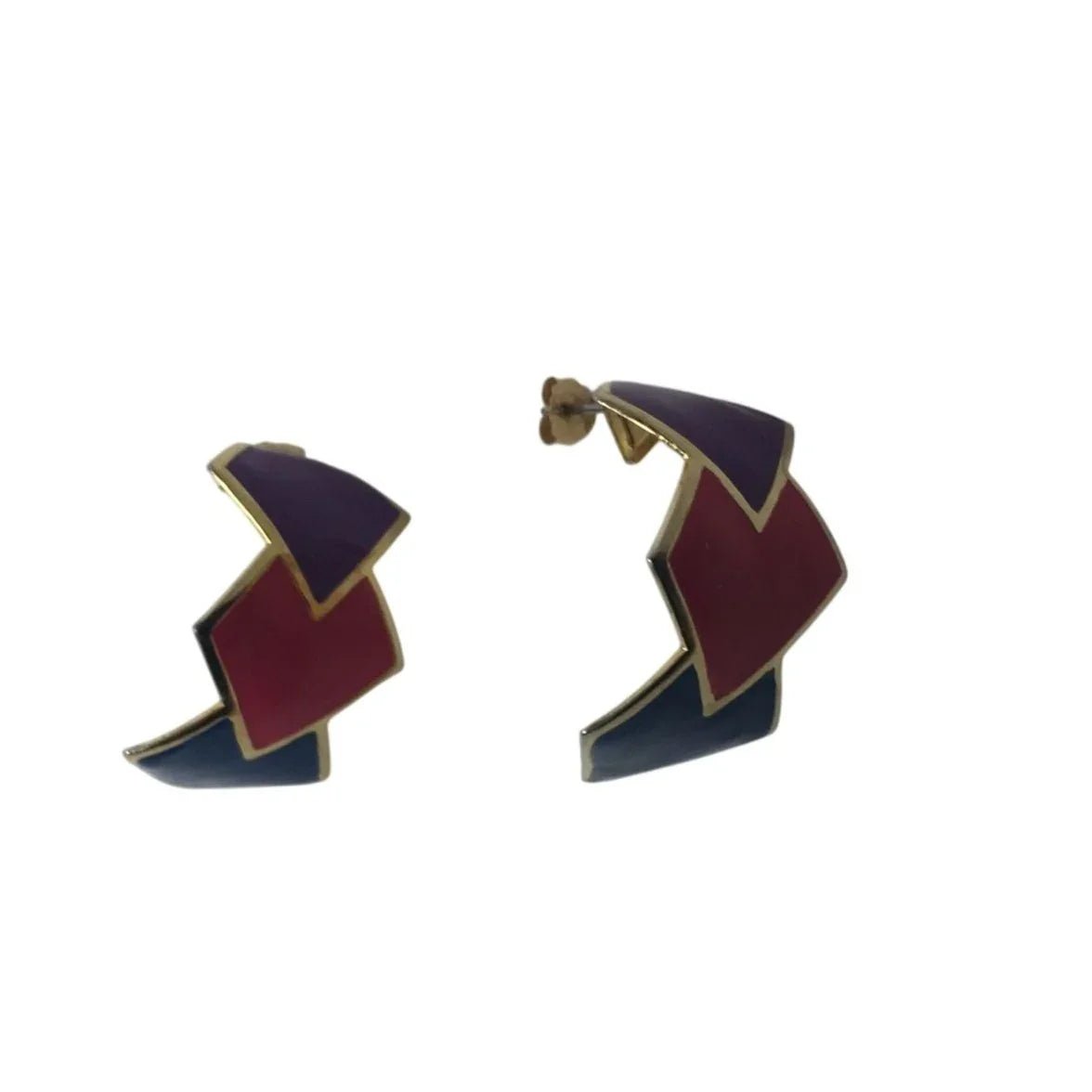 Vintage Women's Gold Tone Earrings (Blue, Pink, Purple) - A+ Stuff - Earrings - A+ Stuff