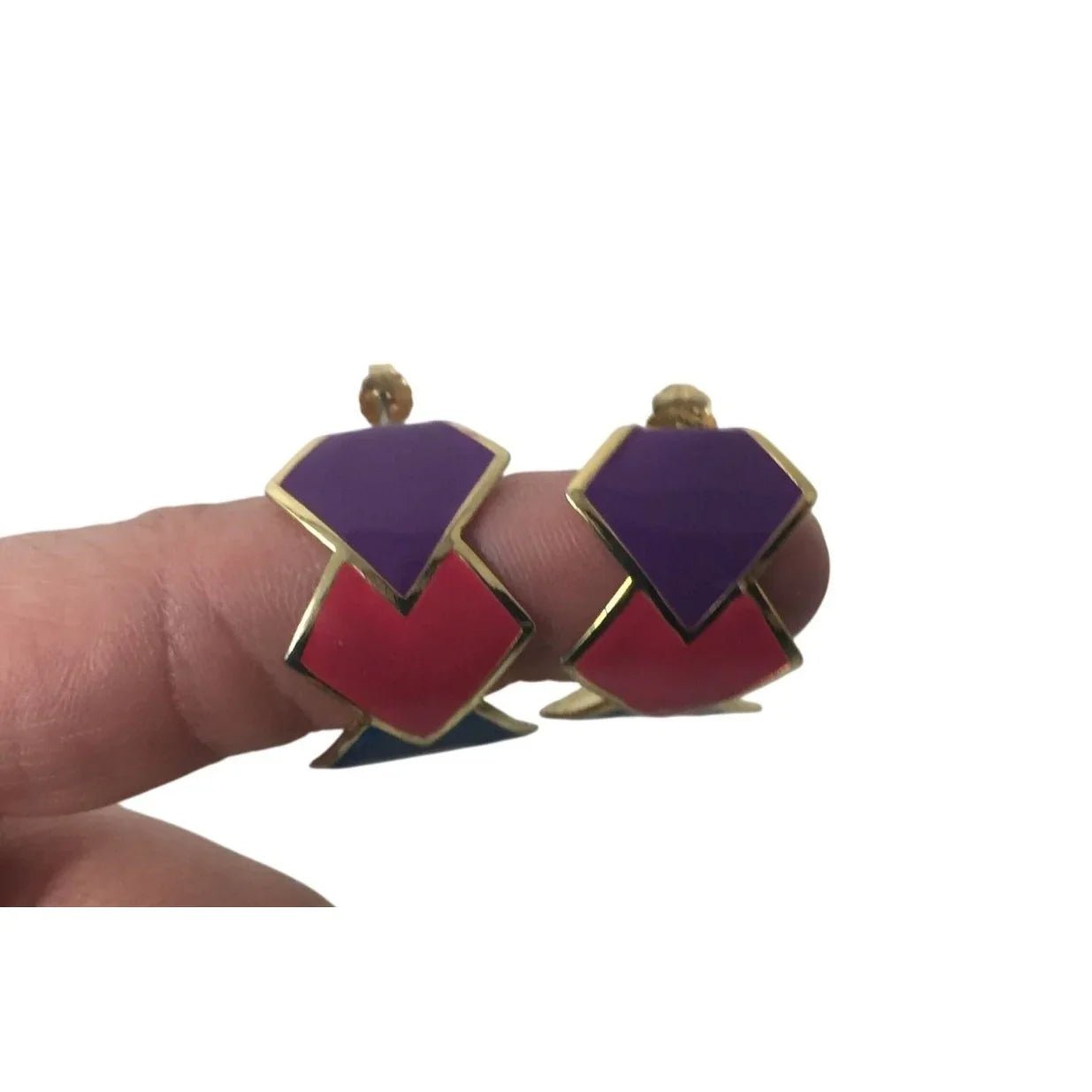 Vintage Women's Gold Tone Earrings (Blue, Pink, Purple) - A+ Stuff - Earrings - A+ Stuff