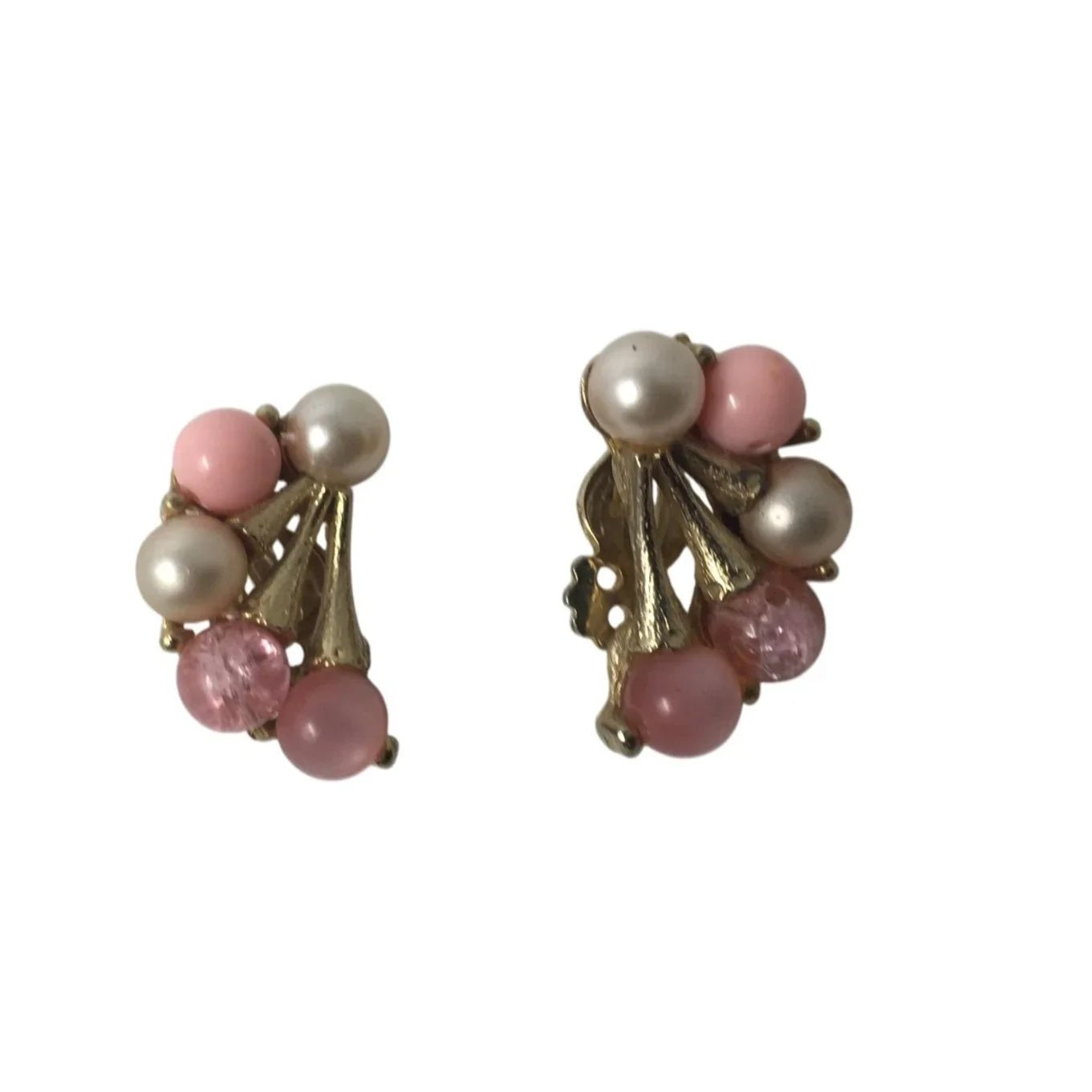 Vintage Women's Pink and Gold Beaded Clip On Earrings - A+ Stuff - Earrings - A+ Stuff