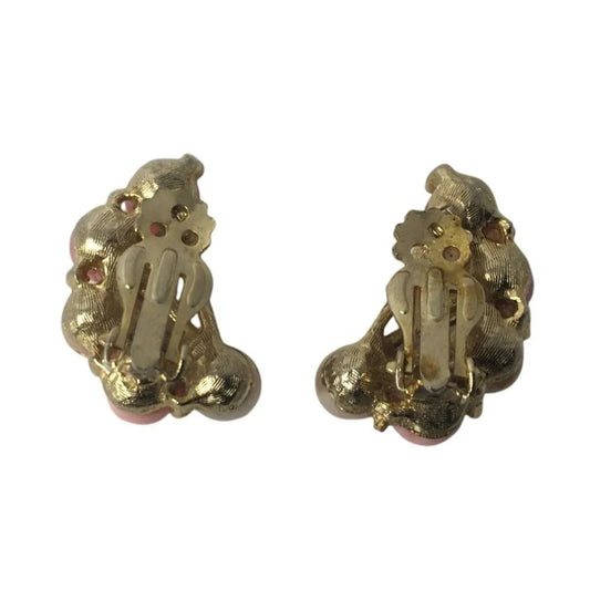 Vintage Women's Pink and Gold Beaded Clip On Earrings - A+ Stuff - Earrings - A+ Stuff