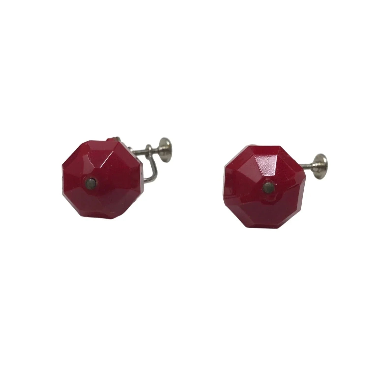 Vintage Women's Silver and Red Dangle Beaded Screw Back Earrings - A+ Stuff - Earrings - A+ Stuff