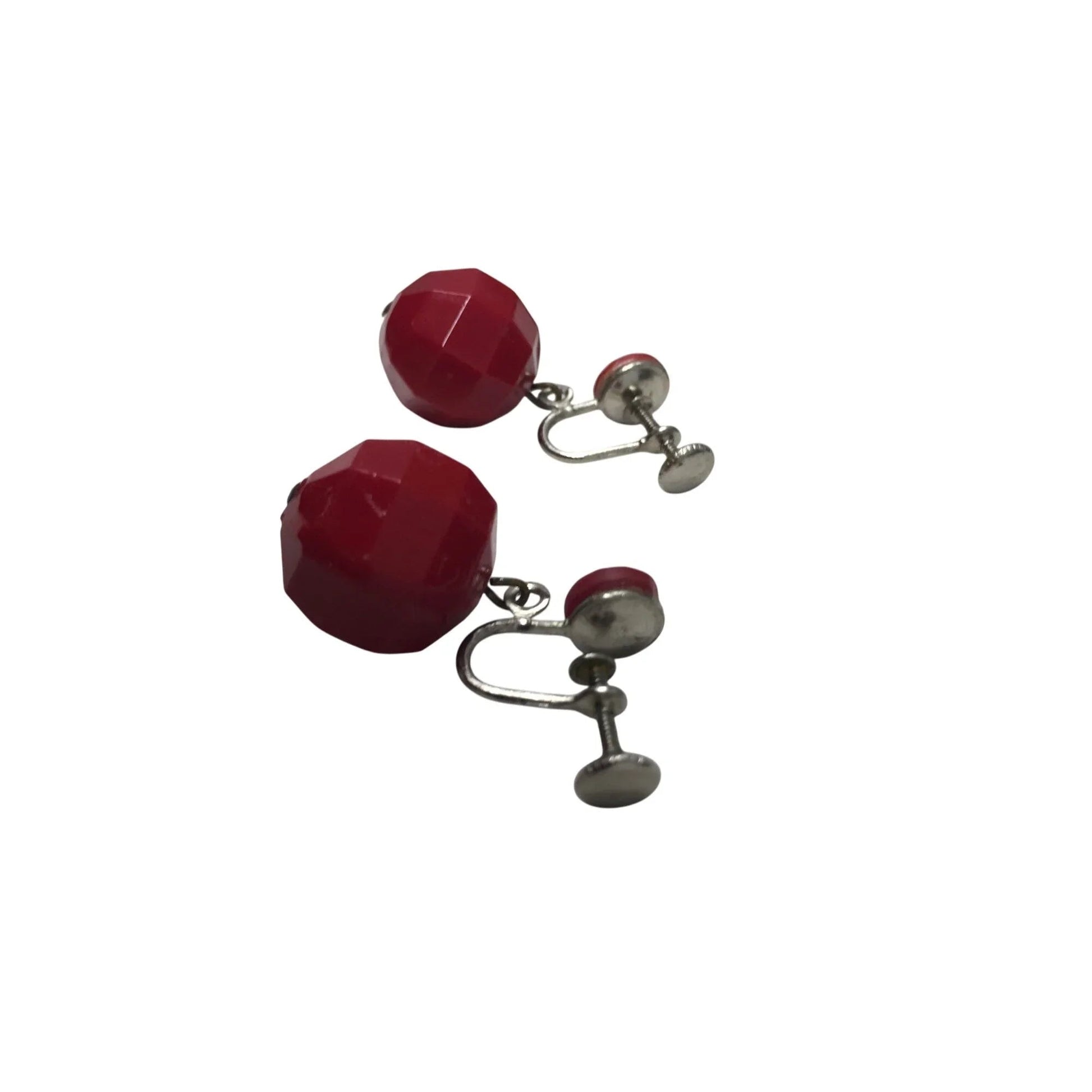 Vintage Women's Silver and Red Dangle Beaded Screw Back Earrings - A+ Stuff - Earrings - A+ Stuff