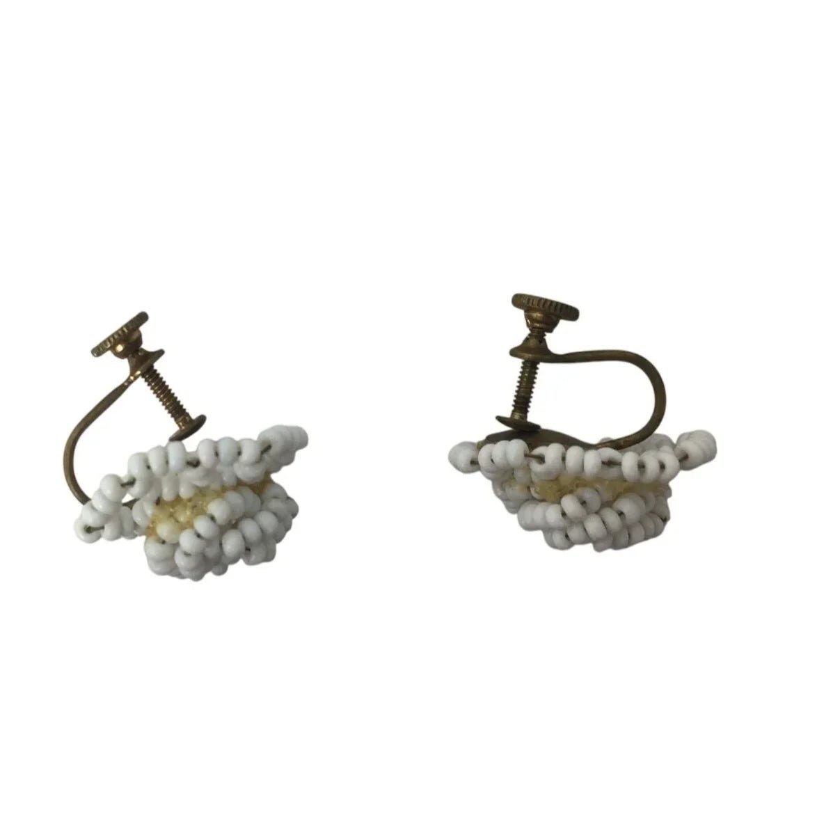 Vintage Women's White Beaded Screw Back Earrings - A+ Stuff - Earrings - A+ Stuff