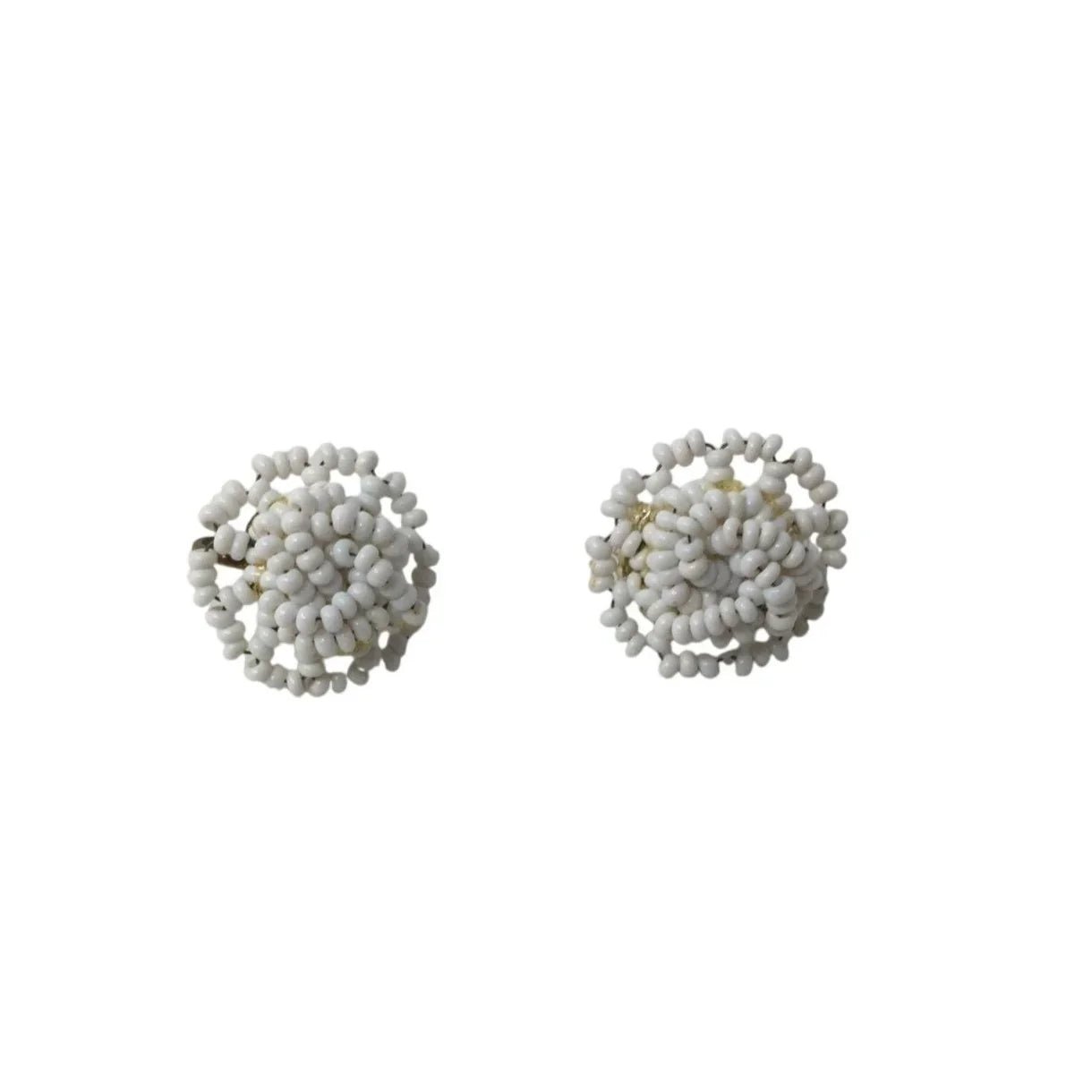 Vintage Women's White Beaded Screw Back Earrings - A+ Stuff - Earrings - A+ Stuff