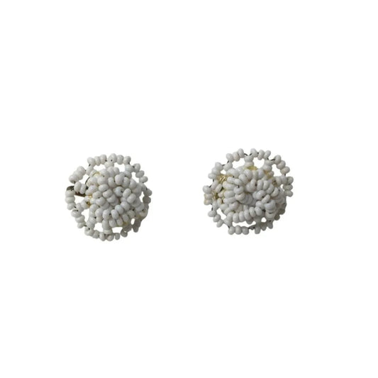 Vintage Women's White Beaded Screw Back Earrings - A+ Stuff - Earrings - A+ Stuff