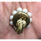 Vintage Women's White, Blue and Gold Tone Beaded Flower Shaped Clip on Earrings - A+ Stuff - Earrings - A+ Stuff
