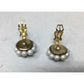 Vintage Women's White, Blue and Gold Tone Beaded Flower Shaped Clip on Earrings - A+ Stuff - Earrings - A+ Stuff
