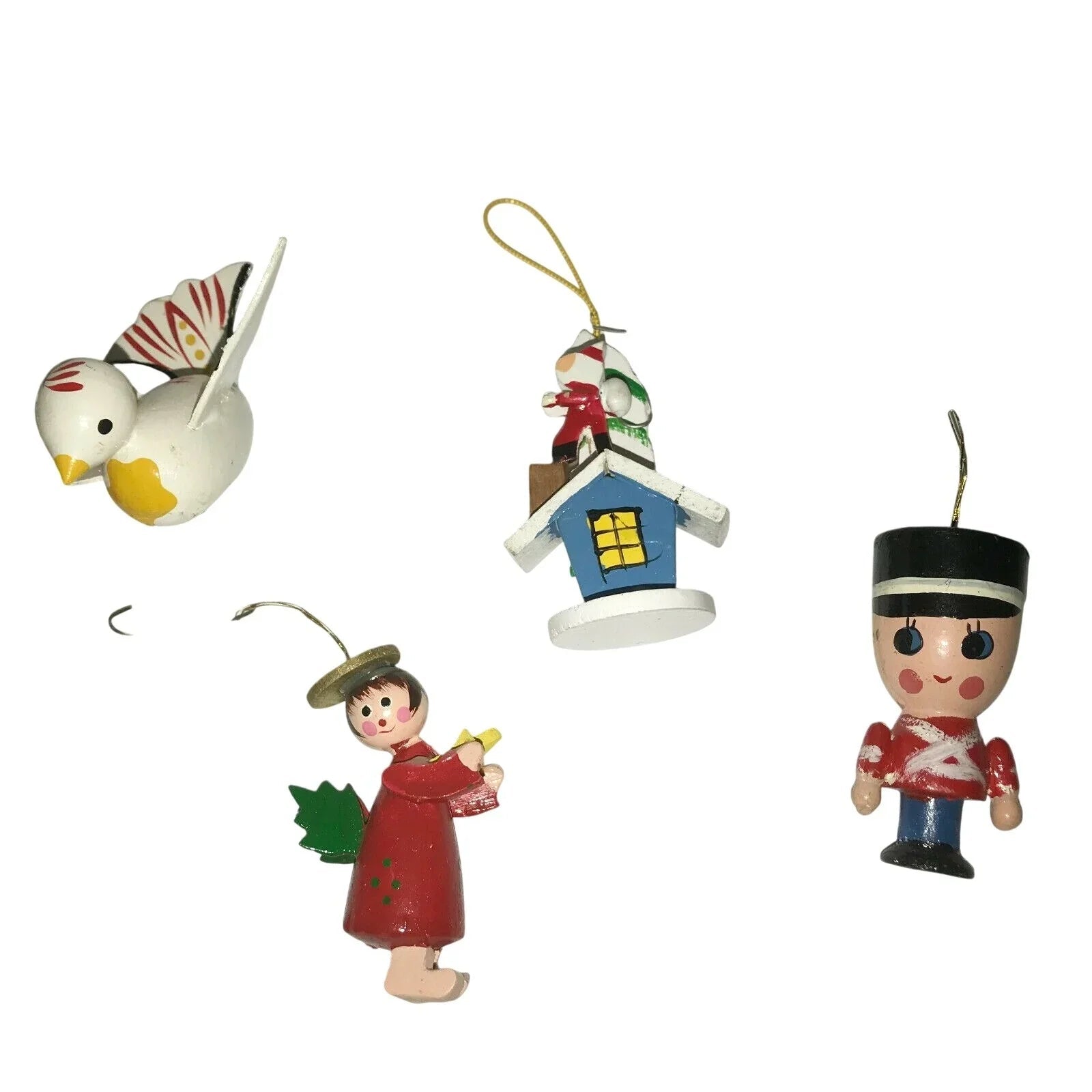 Vintage Wooden Christmas Tree Ornaments - Angel Soldier, House, Bird - Unbranded - Christmas Ornament - A+ Stuff