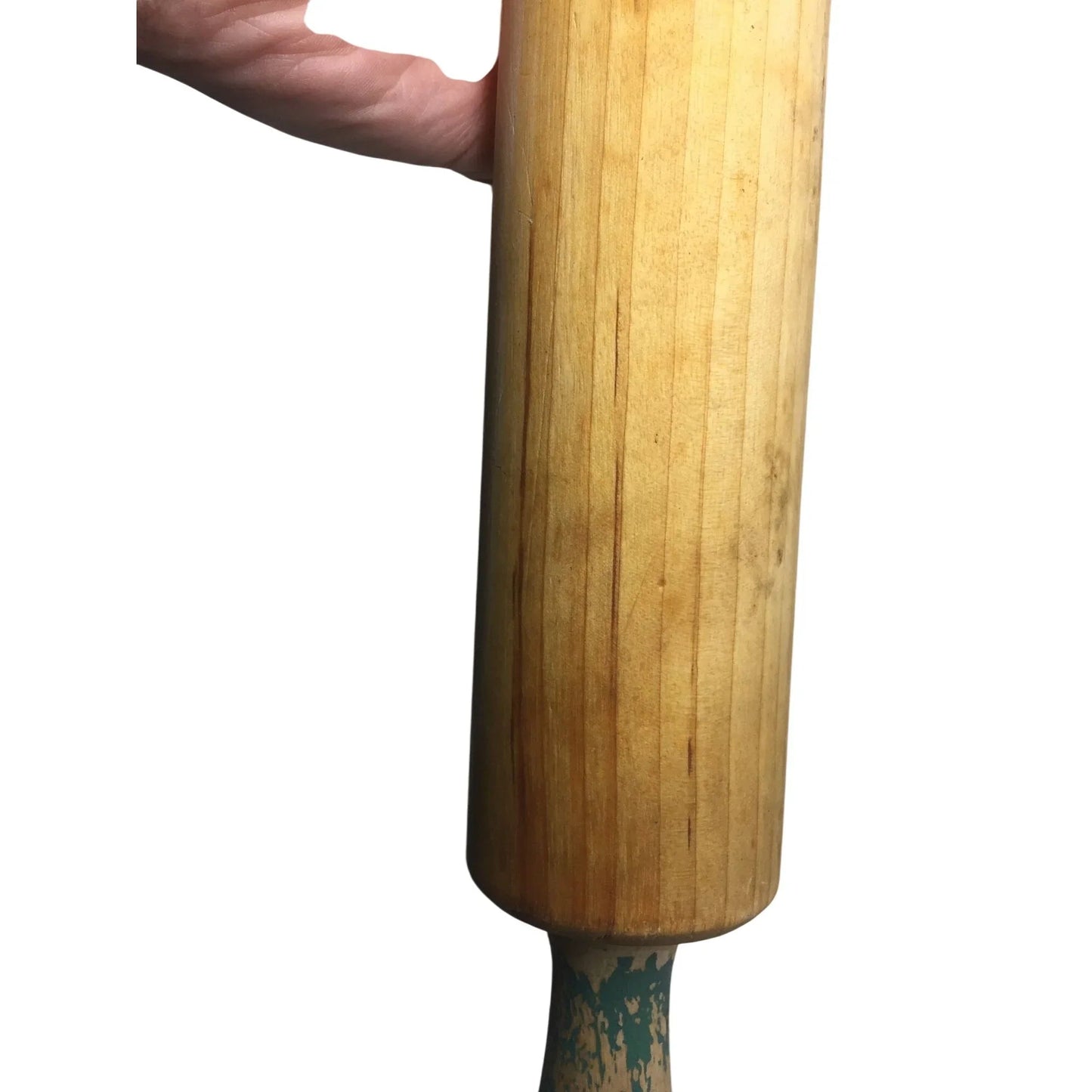 Vintage Wooden Rolling Pin with Green Handles - A+ Stuff - primitive kitchen tools - A+ Stuff