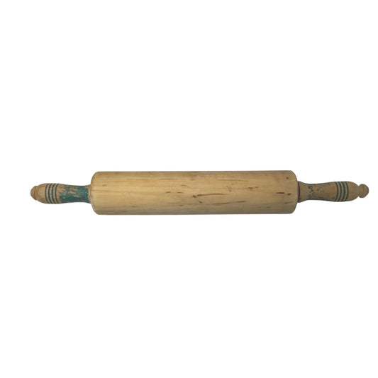Vintage Wooden Rolling Pin with Green Handles - A+ Stuff - primitive kitchen tools - A+ Stuff