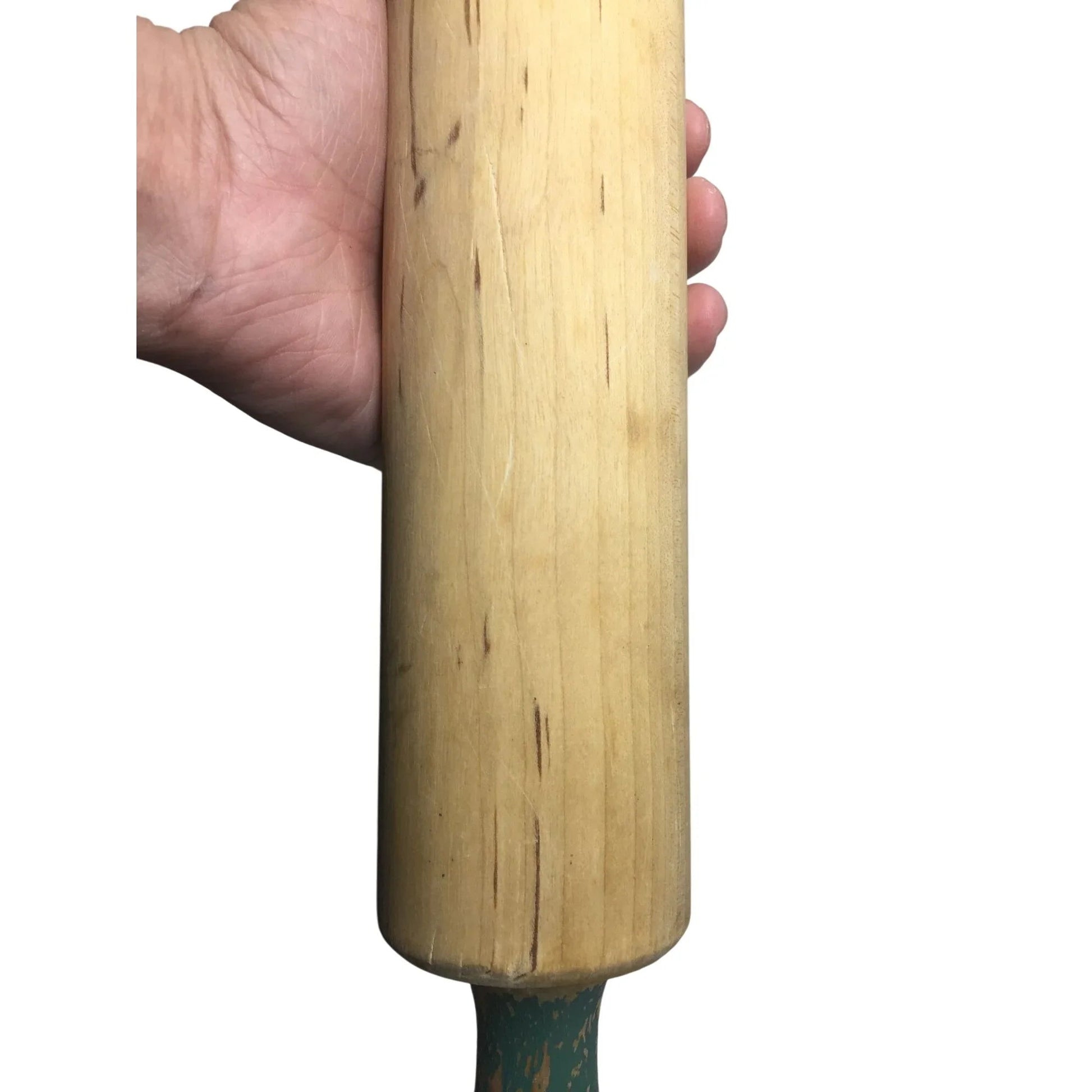 Vintage Wooden Rolling Pin with Green Handles - A+ Stuff - primitive kitchen tools - A+ Stuff