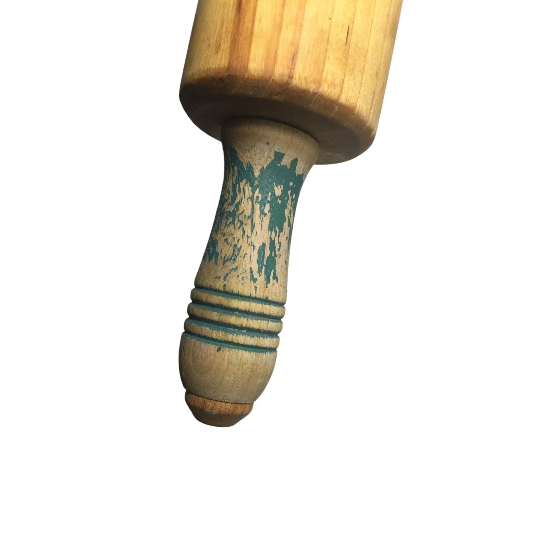 Vintage Wooden Rolling Pin with Green Handles - A+ Stuff - primitive kitchen tools - A+ Stuff