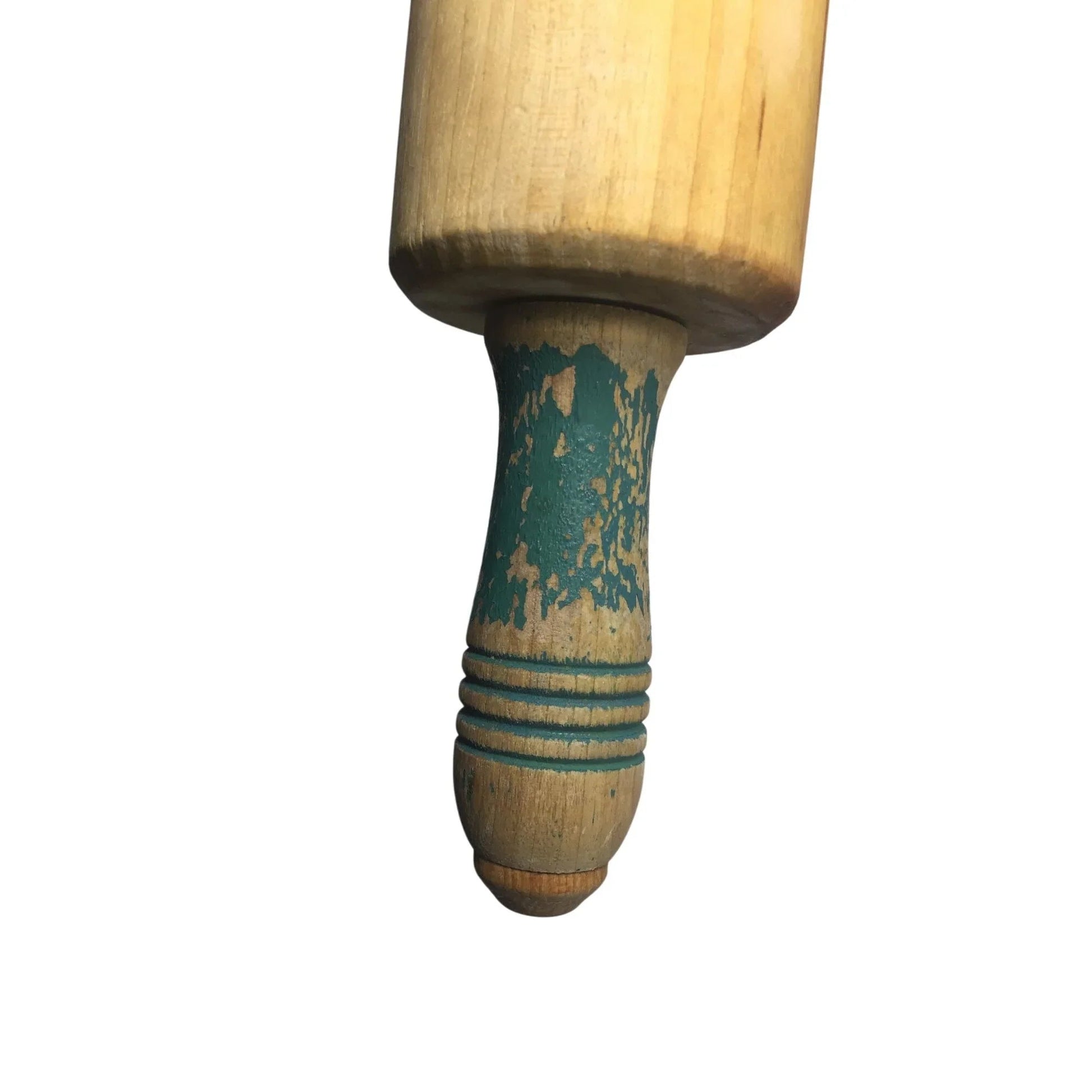Vintage Wooden Rolling Pin with Green Handles - A+ Stuff - primitive kitchen tools - A+ Stuff