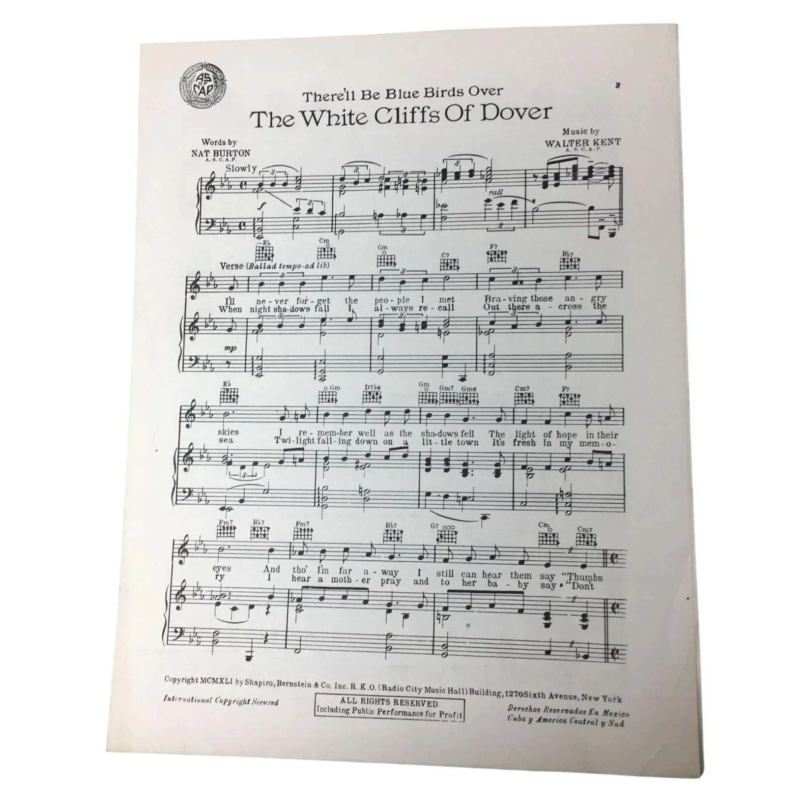 Vintage WWII Sheet Music 'There'll Be Bluebirds Over The White Cliffs of Dover' - unbranded - SHEET MUSIC - A+ Stuff