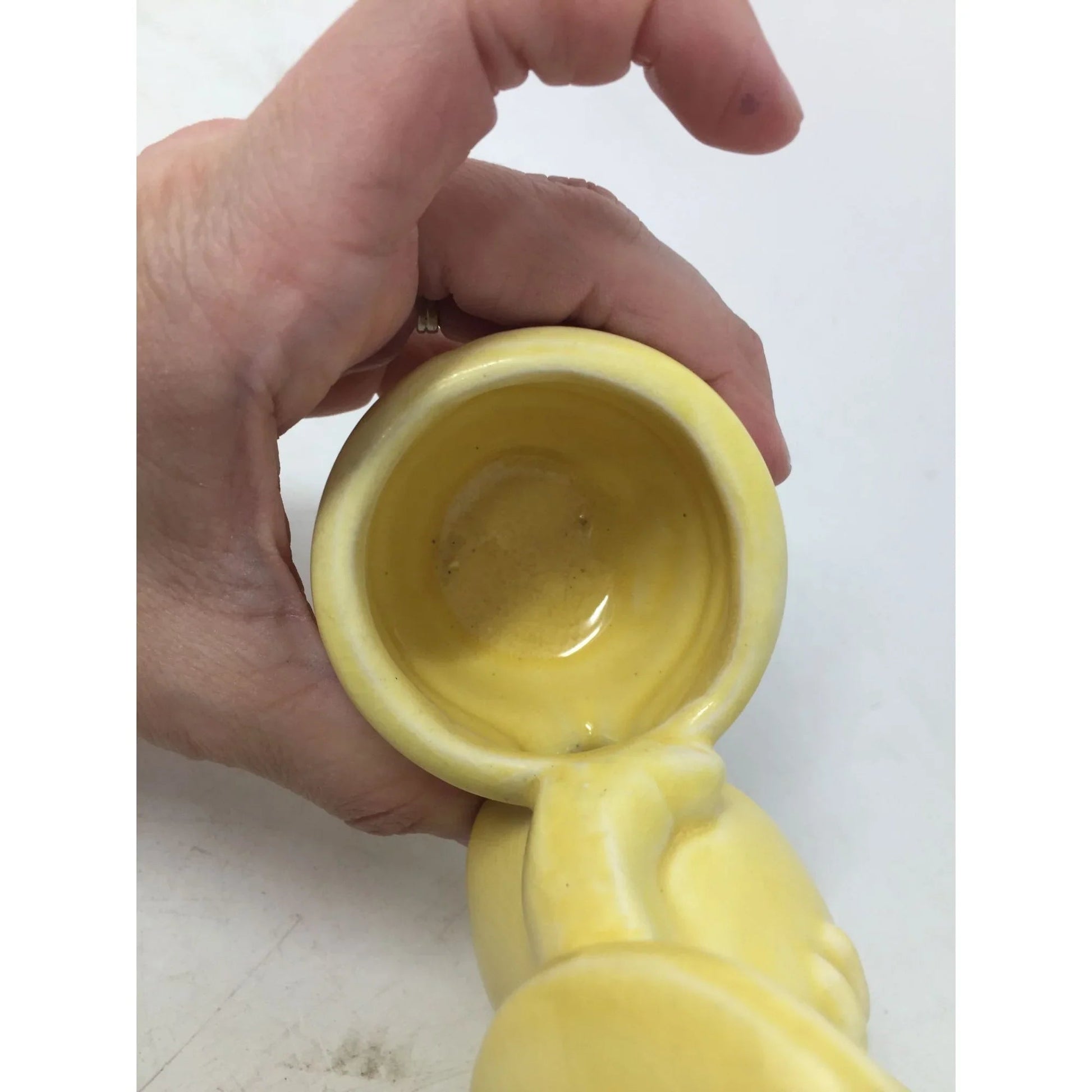 Vintage Yellow Glossy Ceramic Planter Girl with Baskets - A+ Stuff - Vase or Holder - A+ Stuff