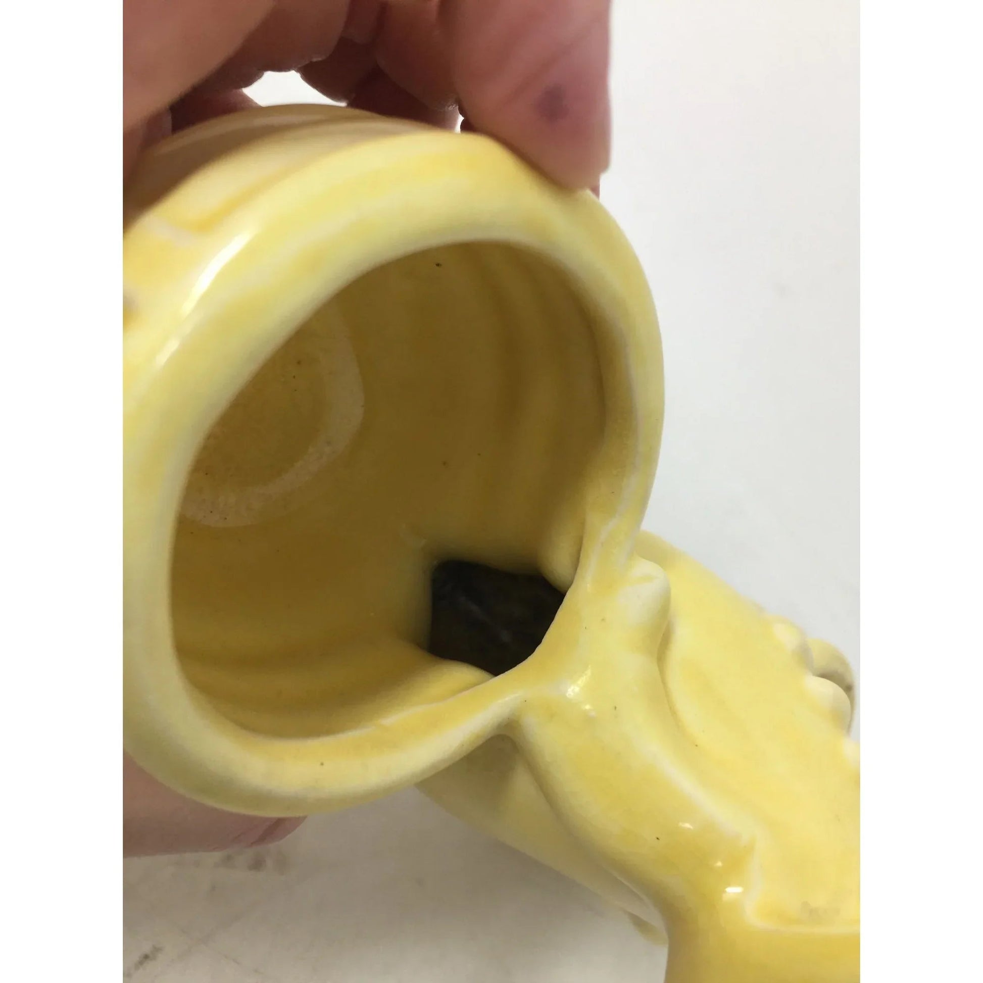 Vintage Yellow Glossy Ceramic Planter Girl with Baskets - A+ Stuff - Vase or Holder - A+ Stuff