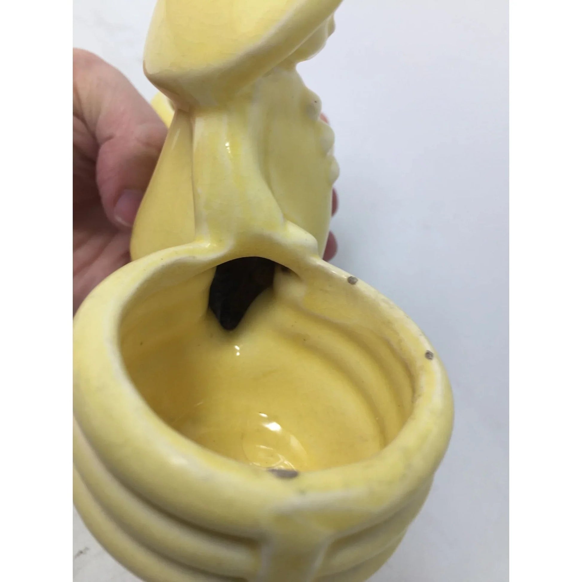 Vintage Yellow Glossy Ceramic Planter Girl with Baskets - A+ Stuff - Vase or Holder - A+ Stuff