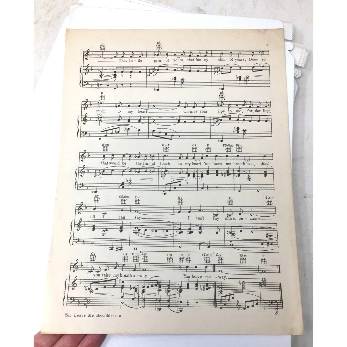 Vintage 'You Leave Me Breathless' Sheet Music - unbranded - SHEET MUSIC - A+ Stuff