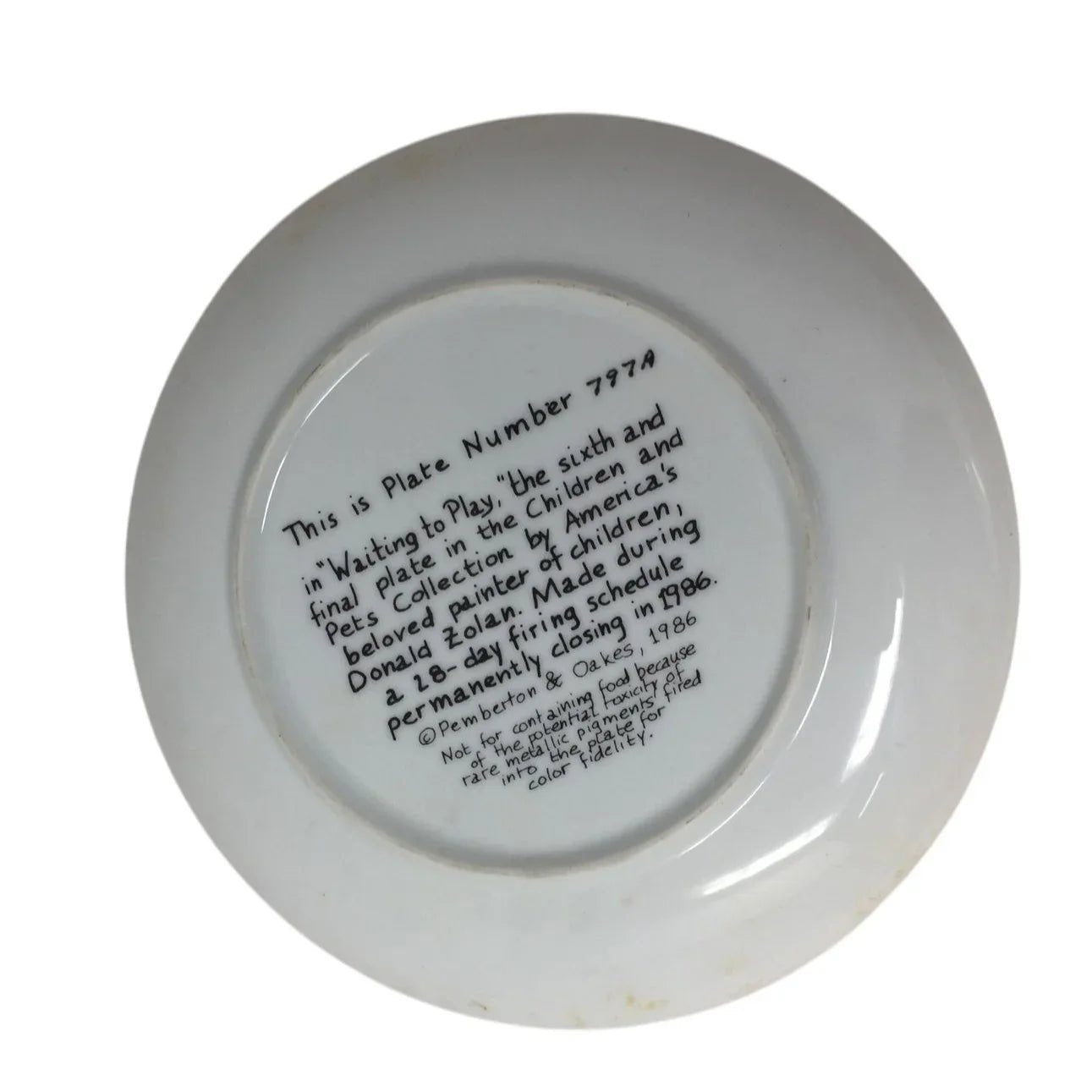 Vintage Zolan Collector Plate ''Waiting to Play'' Sleeping Baby & Puppy - zolan - Plates - A+ Stuff