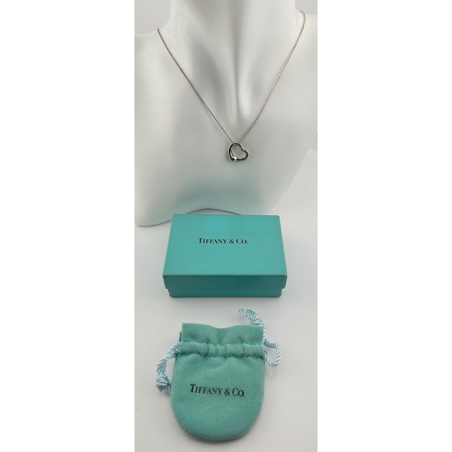 Tiffany & Co Open Heart Necklace in Sterling Silver with Dust Bag & Box