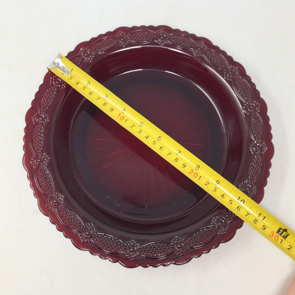 Vintage Avon 1876 Cape Cod Ruby Red Glass Rim Pie Plate  (10 5/8") Avon  A+ Stuff