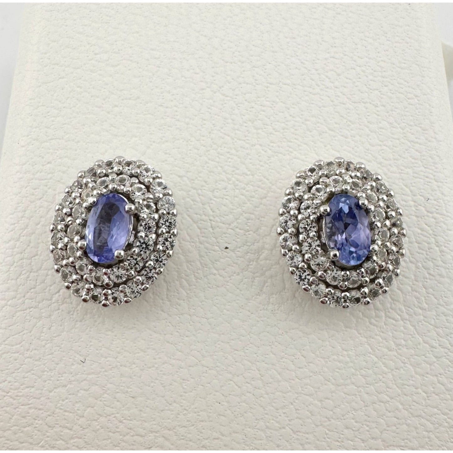 Beautiful Lab Created Tanzanite Halo Stud Earrings