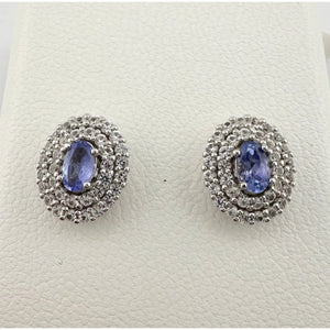 Beautiful Lab Created Tanzanite Halo Stud Earrings