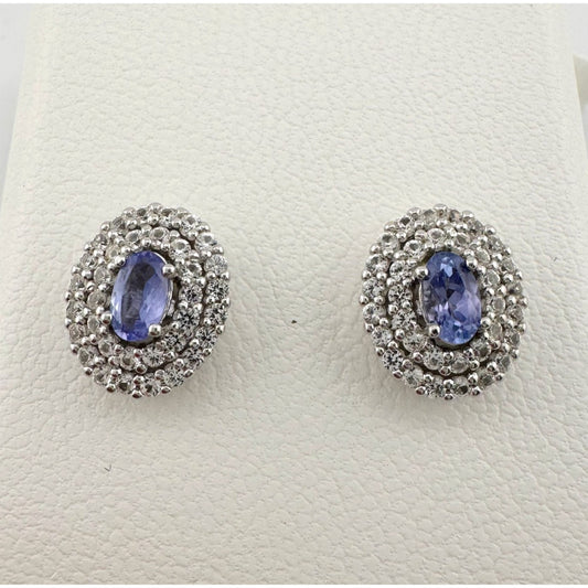 Beautiful Lab Created Tanzanite Halo Stud Earrings