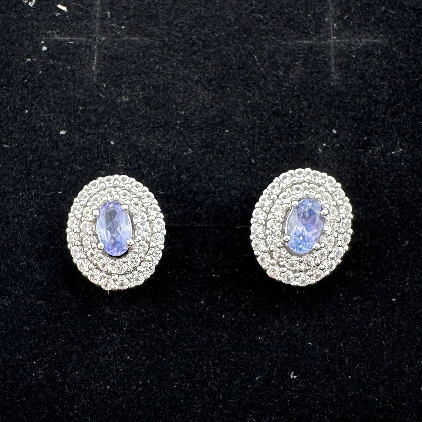 Beautiful Lab Created Tanzanite Halo Stud Earrings